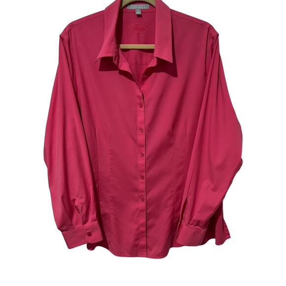 Foxcroft Non Iron Button Up Shaped Fit Top Women’s Size 18W Pink Stretch - Picture 1 of 10